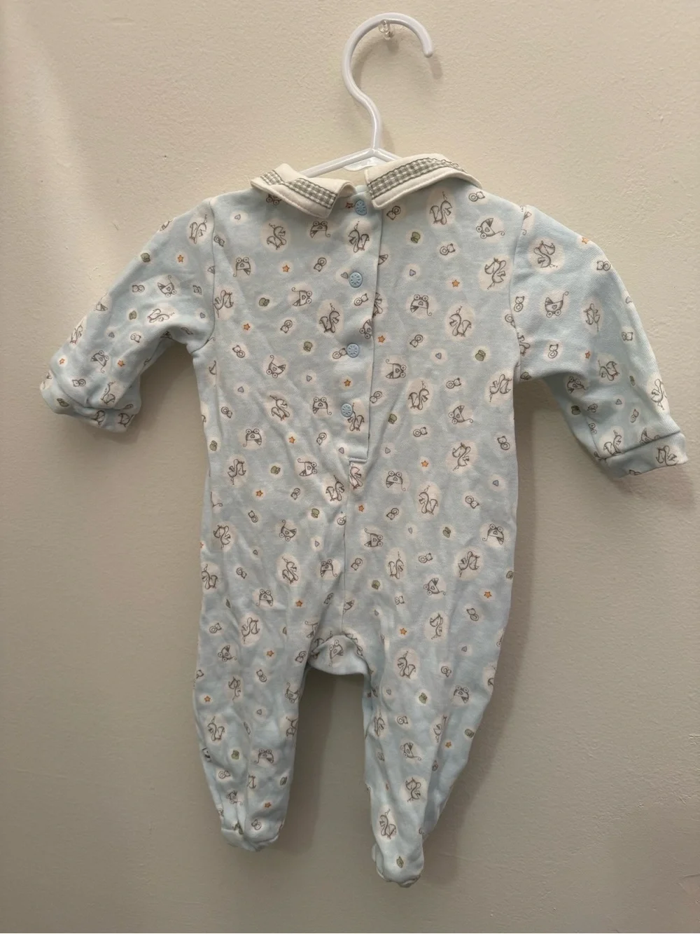 Vintage Absorba Light Blue and Cream Footed One-Piece